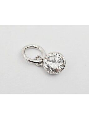 Unique 14K Karat Solid White Gold Drop Dangle Round Cut Diamond Charm Pendant
